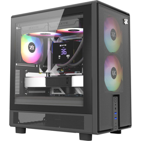Xyz PC Gear Atom Midi-Tower-Gehäuse (schwarz | 2x USB-A | 1x USB-C | gehärtetes Glas)