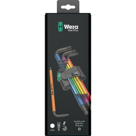 Wera 05073593001 950 spkl 9 sm n sb 9-teiliger Sechskant-Plus-Mehrfarben-Inbusschlüssel – 1,5–10 mm
