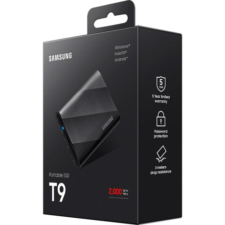 Samsung Portable T9 2 TB externe SSD (schwarz, mu-pg2t0b eu, USB-C 3.2 (20 GBit s))