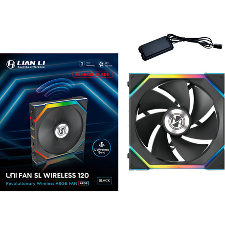 Lian Li Uni Fan SL120 Wireless Reverse Blade RGB Gehäuselüfter (Schwarz, 120 x 124,5 x 28 mm, PWM)