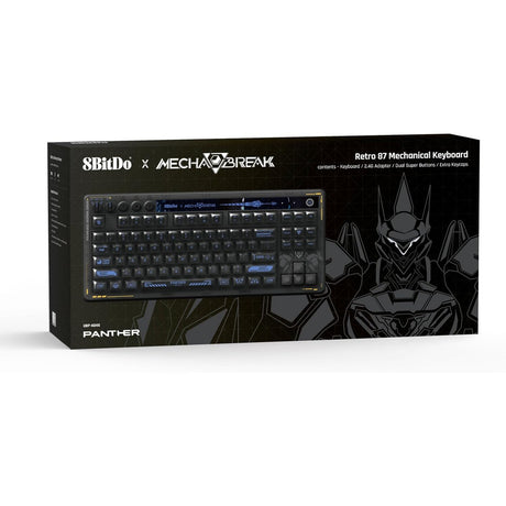 8bitdo Retro 87 mechanische Tastatur – Mecha Break (schwarz, US-Layout (QWERTY), Kailh Box Jellyfish Pro Glaze, 80 % (TKL), ABS-Tastenkappen, Hot-Swap, Bluetooth LE 5.0, kabellos 2,4 GHz, USB)
