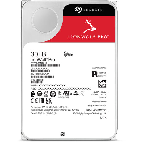 Seagate ironwolf pro 30 tb harde schijf (st30000nt011, sata 600, 24 7)
