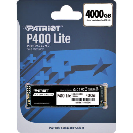 Patriot p400 lite 4 TB SSD (schwarz und weiß, p400lp4kgm28h, PCIe 4.0 x4, NVME 1.4, M.2 2280)