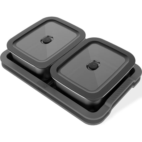 Weber Works Zubereitungs- und Servierset Behälter (Edelstahl grau, 2 Lebensmittelbehälter aus Edelstahl, 2 Tabletts, 1,8 Liter pro Behälter)