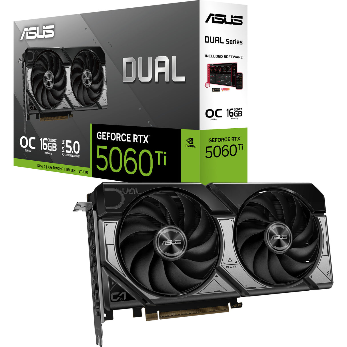 Asus Dual GeForce RTX 5060 Ti OC 16G Grafikkarte (schwarz, DLSS 4, 3x Display Port, 1x HDMI 2.1)