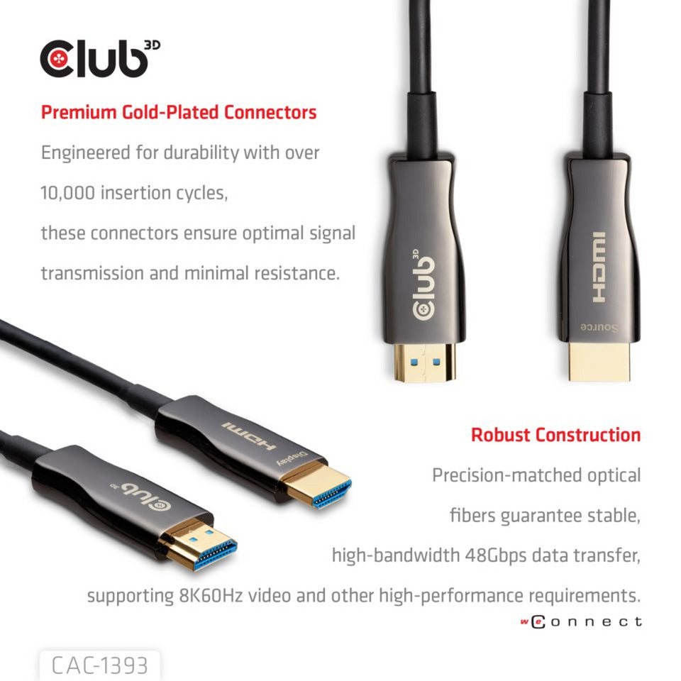 Club 3D HDMI Hybrid AOC Kabel 8K60Hz 4K120Hz 50m (Schwarz)