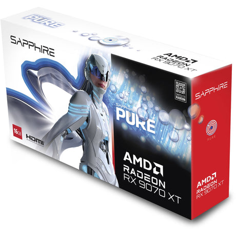 Sapphire Radeon RX 9070 XT Pure Grafikkarte (Weiß, 2x Display Port, 2x HDMI 2.1, Rdna4)