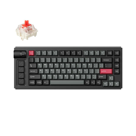 Lemokey L1-M1 RGB mechanische Tastatur (schwarz, US-Layout (QWERTY), Gateron Jupiter Red, 75 %, RGB-LEDs, Double-Shot PBT, Hot Swap, 2.4 | Bluetooth | USB-C, Knopf)