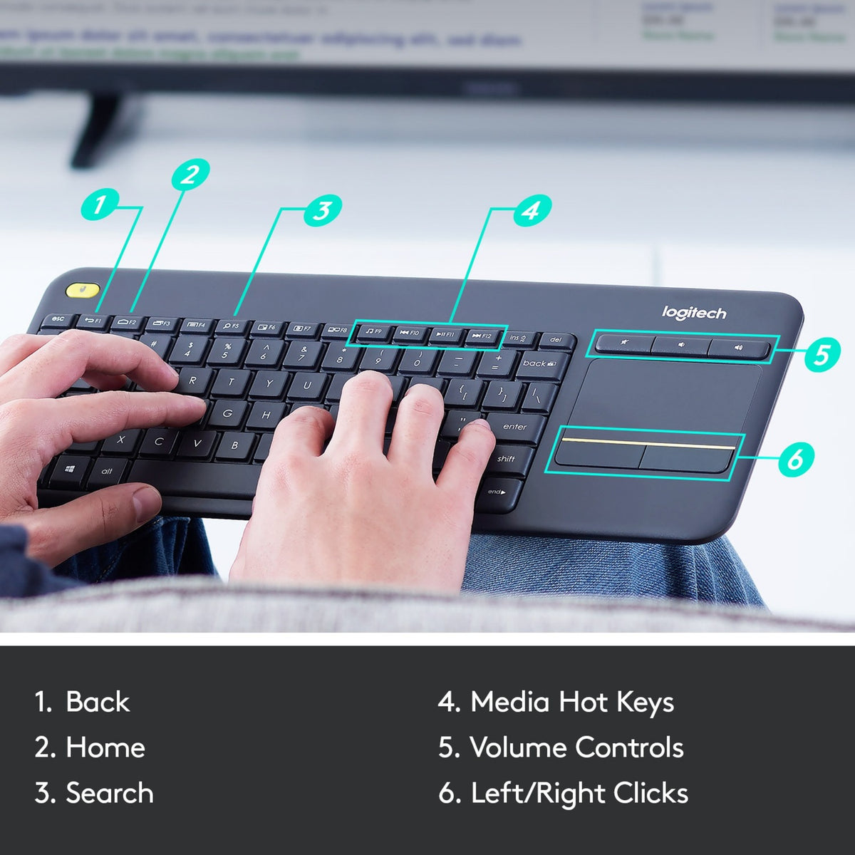 Logitech k400 plus Tastatur (Anthrazit, EU-Layout (QWERTY))