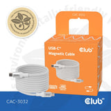 Club 3D USB-C Magnetspule 240 W PD3.1 weißes Kabel, 2 Meter Kabel (weiß)