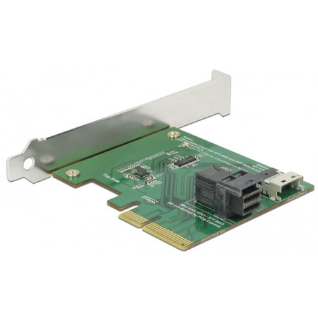 Delock PCI Express X4 Karte U.2 NVME auf 1 x intern SFF-8654 4i + 1 x intern SFF-8643 – Low Profile Formfaktor Adapter (Silber)