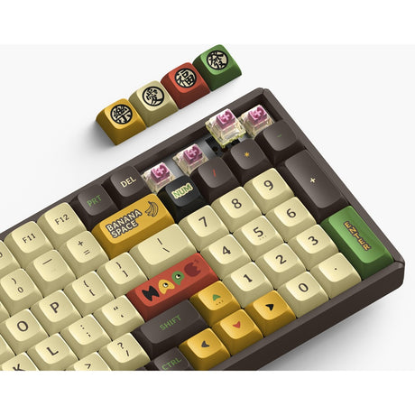 Iqunix F97 Happy Ape kabellose mechanische Tastatur (braun, US-Layout (QWERTZ), Gateron braun, 96 %, RGB-LEDs, Hot-Swap-fähig, PBT, 2,4 GHz | Bluetooth 5.1 | USB-C)