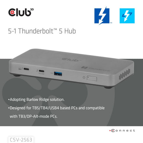 Club 3D 5-1 Thunderbolt 5 Hub Triple Video Dockingstation (Grau)