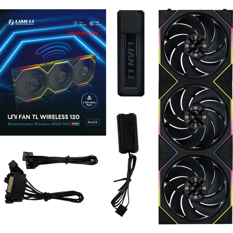 Lian Li Uni Fan TL 120 Wireless Reverse Blade RGB Gehäuselüfter (schwarz, 3 Stück, 120 x 124 x 28 mm, PWM, inkl. Controller)
