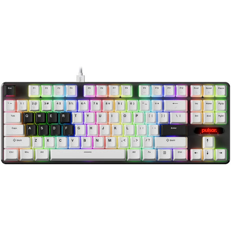 Mechanische Gaming-Tastatur Pulsar PCMK 2HE TKL (weiß, US-Layout (QWERTZ), 80 % (TKL), RGB, PBT-Double-Shot-Tastenkappen, Hot-Swap)
