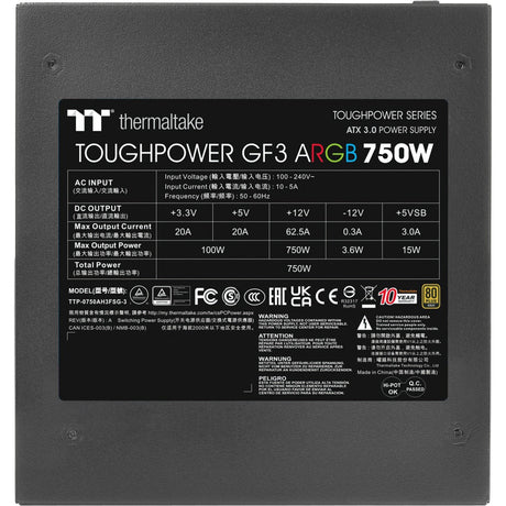 Thermaltake ToughPower GF3 ARGB Gen 5 EU Modulares 750-Watt-Netzteil (Schwarz, 4x PCIe)
