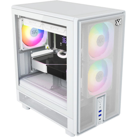 Xyz PC Gear Atom Midi-Tower-Gehäuse (weiß | 2x USB-A | 1x USB-C | gehärtetes Glas)