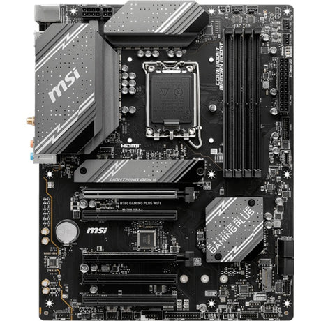 MSI B760 Gaming Plus Wi-Fi Socket 1700 Motherboard (grau schwarz, RAID, 2,5 GB LAN, Wi-Fi 6e, BT, Sound, ATX)
