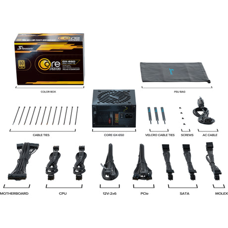 Seasonic Core GX-650-V2 modulares 650-Watt-Netzteil (schwarz, 1x 12V-2x6, 2x PCIe)
