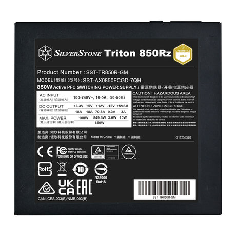 Silverstone Triton 850RZ modulares 850-Watt-Netzteil (schwarz, 1x 12V-2x6, 3x PCIe)