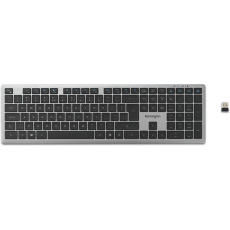 Kensington KB535 EQ wiederaufladbare Tastatur für mehrere Geräte (US-internationales Layout (QWERTY), Scherenschalter, 100 %, USB, 2,4 GHz, Bluetooth 5.4)