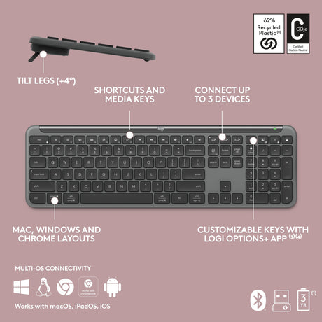 Logitech MK950 Signature Slim Wireless-Desktop-Set (Graphit, US-internationales Layout (QWERTY), 400–4000 dpi)