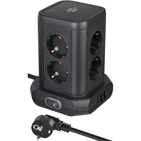 Brennerstuhl Steckdosenleisten-Tower mit 8 Steckdosenleisten in 45°-Anordnung Steckdosenleiste (Schwarz, 2x USB-A, 1x USB-C Stromlieferung)