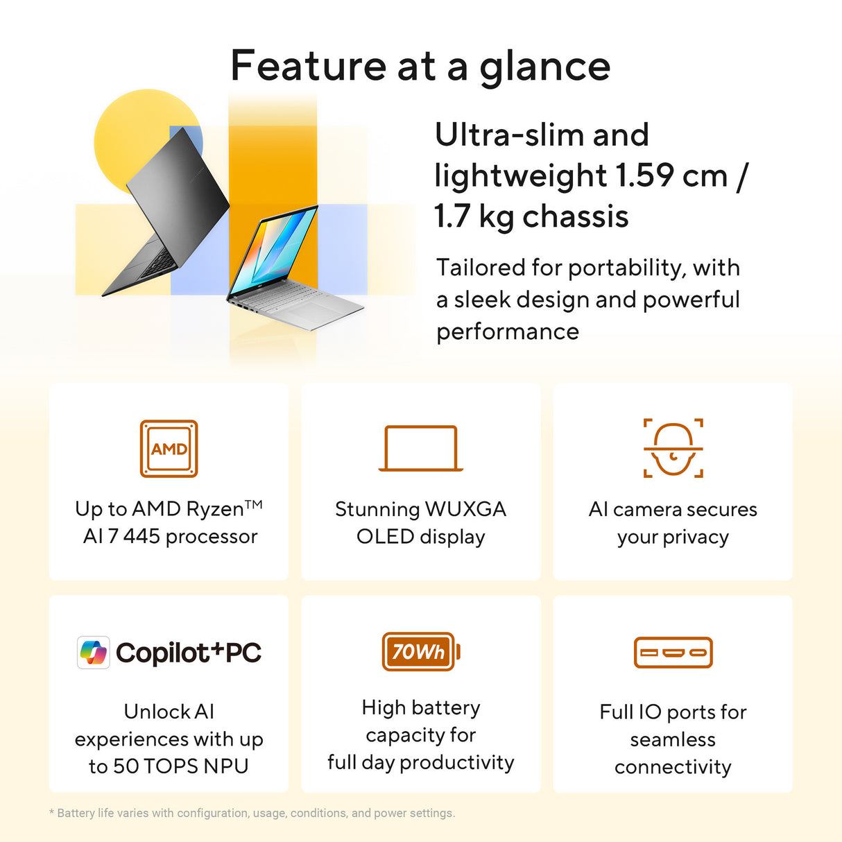 Asus vivobook s16 m3607ga-sh004w 16 copilot+ laptop (grijs | ryzen ai 7 445 | radeon 840m | 32 gb | 1 tb ssd | oled)