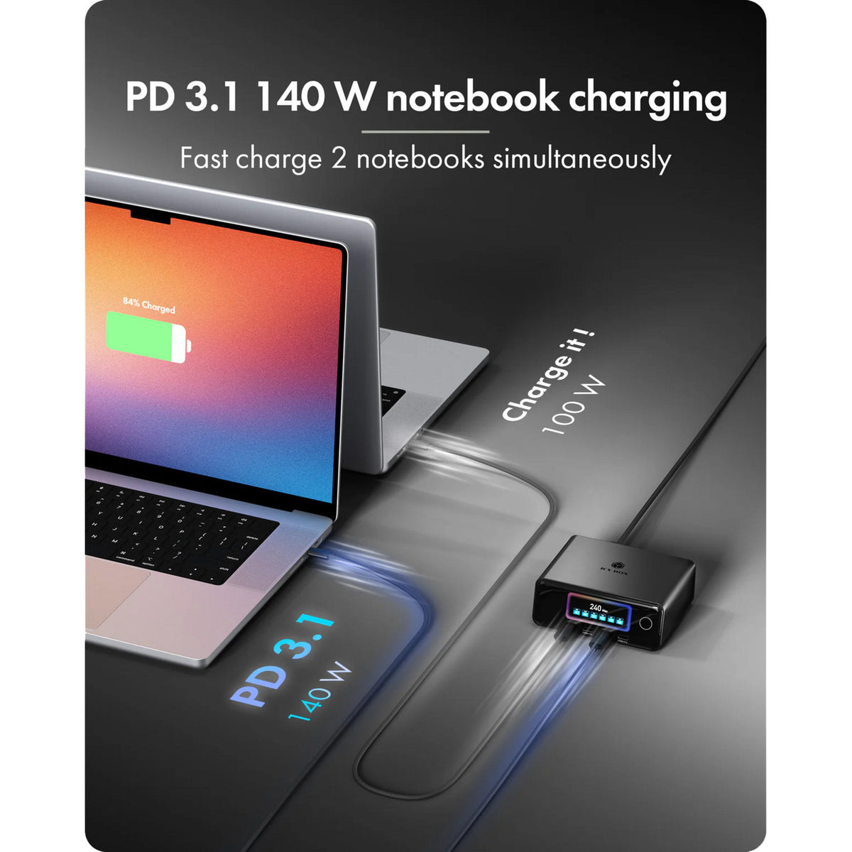 Icy Box 240W Gan Ladestation (schwarz, 4x USB-C, 2x USB-A)