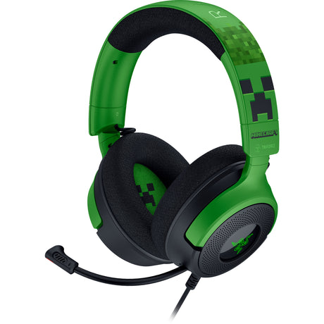 Razer kraken v4 x - minecraft edition over-ear gaming headset (zwart groen, pc, playstation 5, nintendo switch)