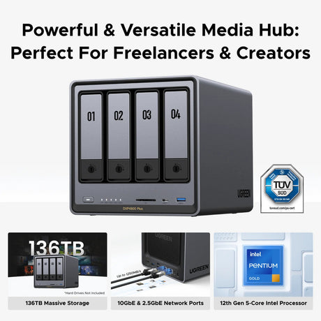 Ugreen nasync dxp4800 plus (grijs, 1x 2,5gbe, 1x 10gbe, hdmi, usb-c)