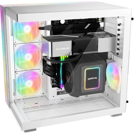 Ruhig sein! Lichtsockel 600 lx Midi-Tower-Gehäuse (weiß | 2x USB-A | 1x USB-C | RGB | gehärtetes Glas)