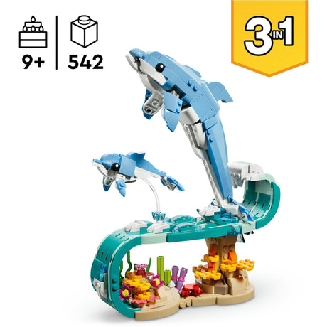 Lego® Creator 3in1 Meerestiere: Wunderschöne Delfine – in ein Seepferdchen oder eine Krabbe umbauen – 31385