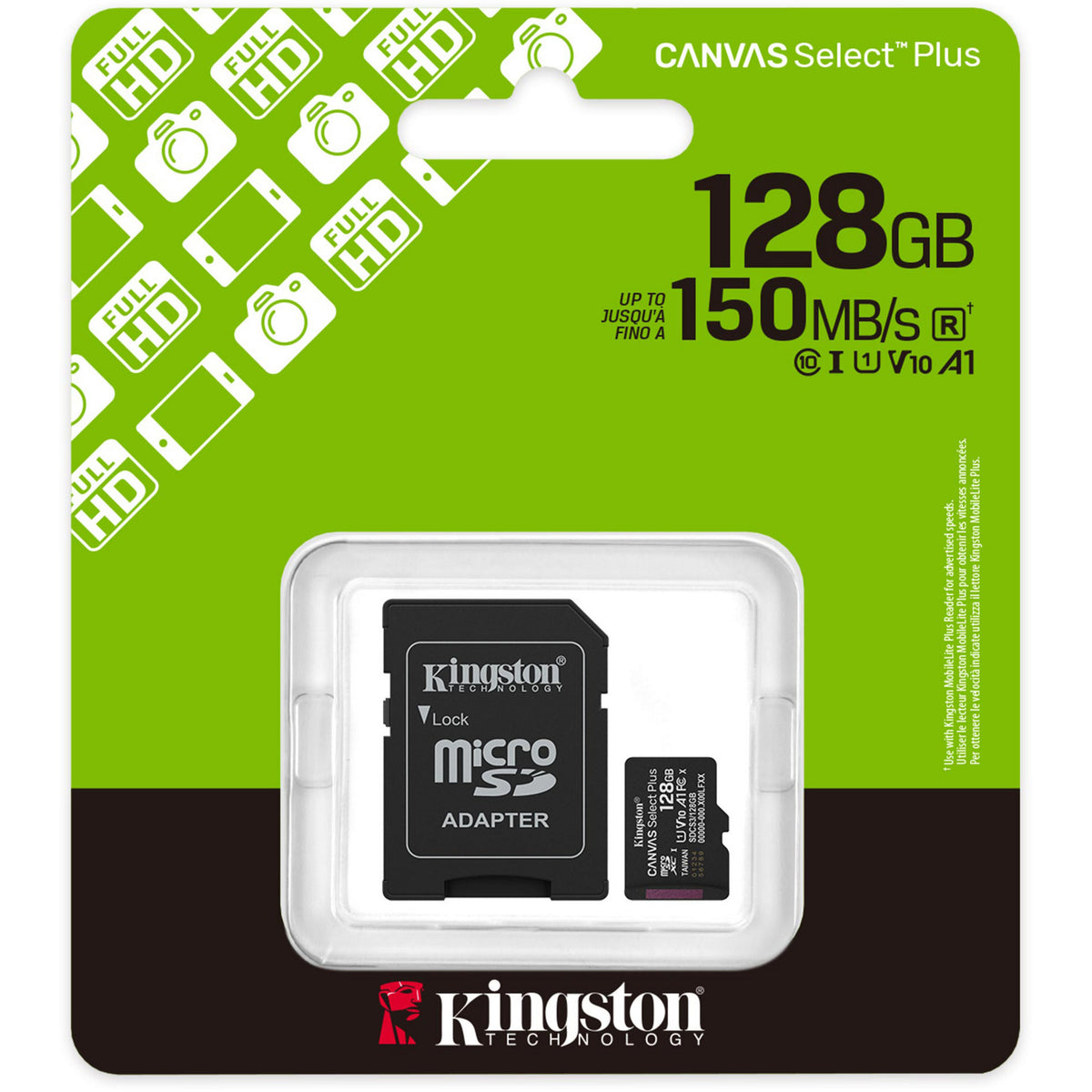 Kingston Canvas Select Plus 128 GB MicroSDXC-Speicherkarte (schwarz, UHS-I U1, Klasse 10, V10, inkl. SD-Adapter)