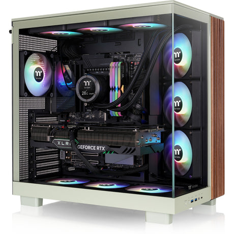 Thermaltake view 380 xl ws argb midi tower behuizing (lichtgroen houtkleur | 2x usb-a | 1x usb-c | rgb | tempered glass)