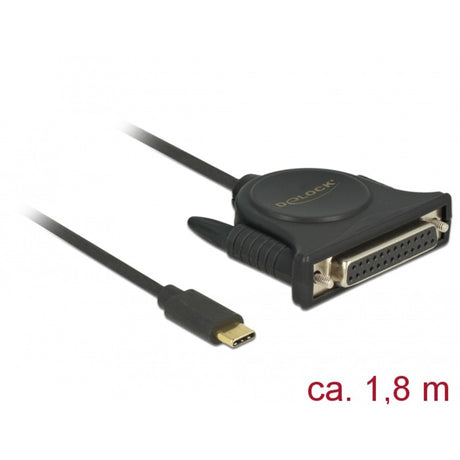 Delock USB-C 2.0 Stecker > 1 x paralleles DB25 Buchse Kabel (schwarz, 1,8 Meter)