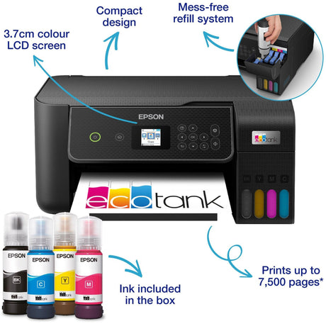 Epson Ecotank et-2871 A4-Multifunktions-Wi-Fi-Drucker mit Tintentank, All-in-One-Tintenstrahldrucker (Schwarz, Scannen, Kopieren, Wi-Fi, inklusive bis zu 3 Jahre Tinte)