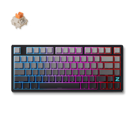 Mchose Z75S Mountains Gradient Flame Orange Metallabdeckung, kabellose mechanische RGB-Tastatur (schwarz, US-Layout (QWERTY), TTC Flame Orange, 75 %, RGB, Hot-Swap, seitlich graviertes PBT, kabellos | Bluetooth | USB-C)