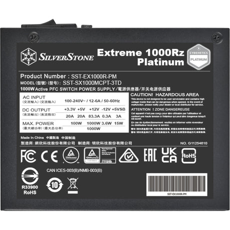 Silverstone Extreme 1000RZ Platinum modulares 1000-Watt-Netzteil (schwarz, 1x 12V-2x6, 4x PCIe)