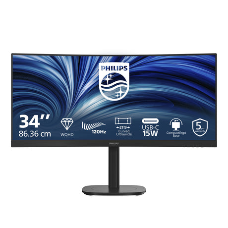Philips 34b2n3500c 00 34 ultrawide monitor (zwart, hdmi, displayport, usb-c, audio, 120 hz)