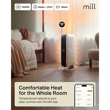 Mill gentle air wifi olieradiator oil1500wifi3 (wit zwart, 1500 watt, tot 22 m², bluetooth, wifi module, app bediening)