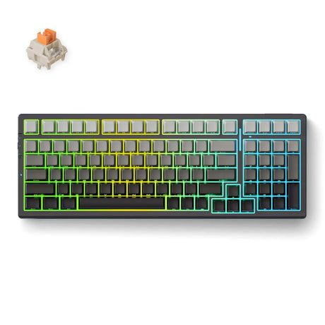 Mchose G98 Pro Black Flame Orange Wireless Tri-Mode Custom Mechanical RGB Gaming-Tastatur (Schwarz, US-Layout (Qwerty), TTC Flame Orange, RGB, Hot Swap, Double-Shot PBT, Wireless | Bluetooth | USB-C)