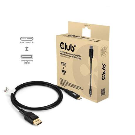 Club 3D USB-C auf DisplayPort DP80 bidirektionaler Adapter (schwarz, 1 Meter, VESA-zertifiziert)