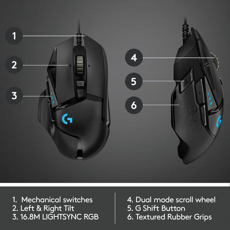 Logitech G502 Hero Hochleistungs-Gaming-Maus (schwarz, 100–25.600 dpi, RGB-LEDs)