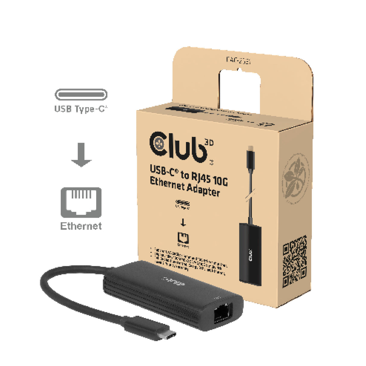 Club 3d usb-c naar 10gb-lan ethernet adapter (zwart)