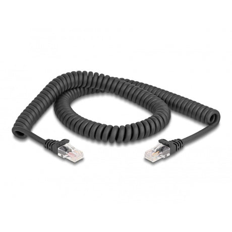 Delock RJ-45 Spiralkabel Stecker auf Stecker Cat.5e (schwarz, 2 Meter)