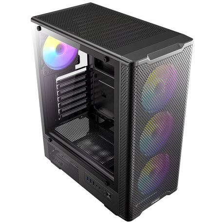 Antec VX310 ArGB Midi-Tower-Gehäuse (schwarz | 3x USB-A | gehärtetes Glas)