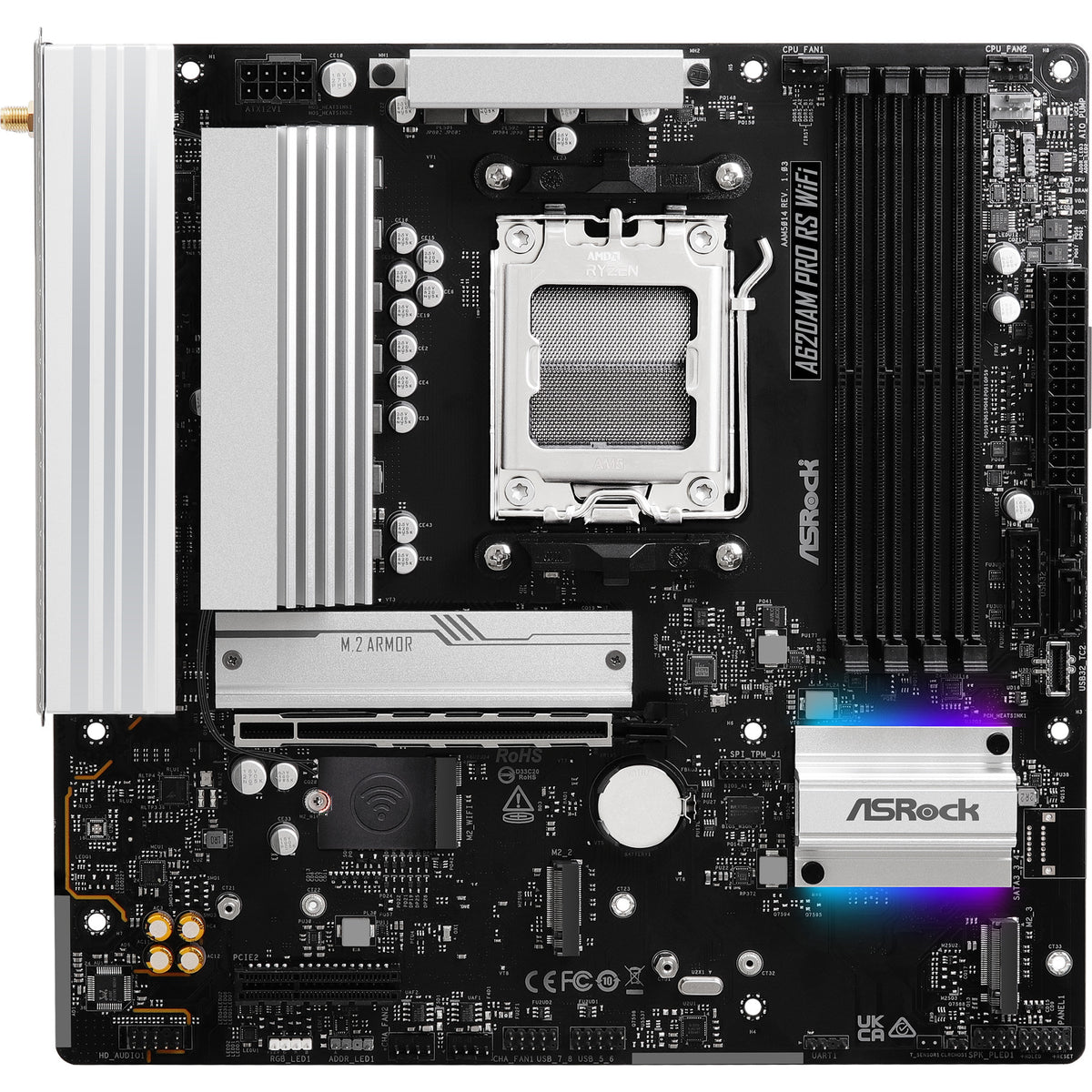 Asrock A620AM Pro RS WiFi Sockel AM5 Mainboard (RAID, 2,5 GB-LAN, WLAN, BT, Sound, µATX)