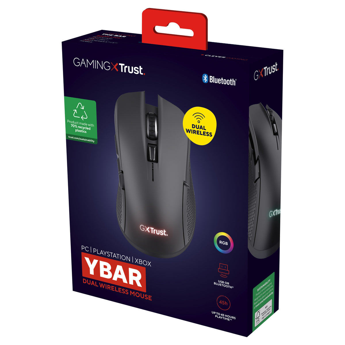 Trust GXT 931 YBar kabellose Gaming-Maus (schwarz, 200–7.200 dpi, 2,4 GHz Bluetooth USB)