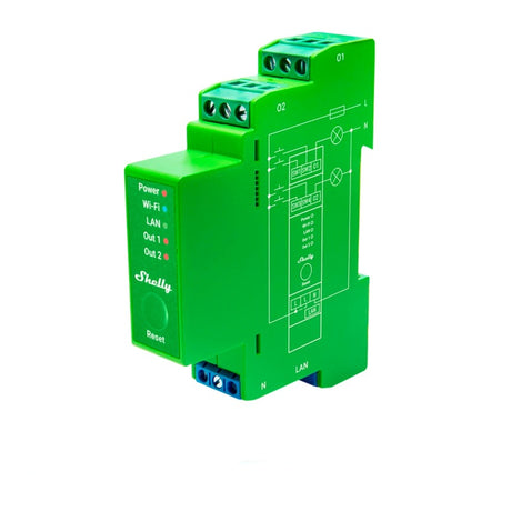 Shelly Pro Dimmer 14-Uhr-Relais (grün, 2-Kanal, WLAN, LAN, Bluetooth)